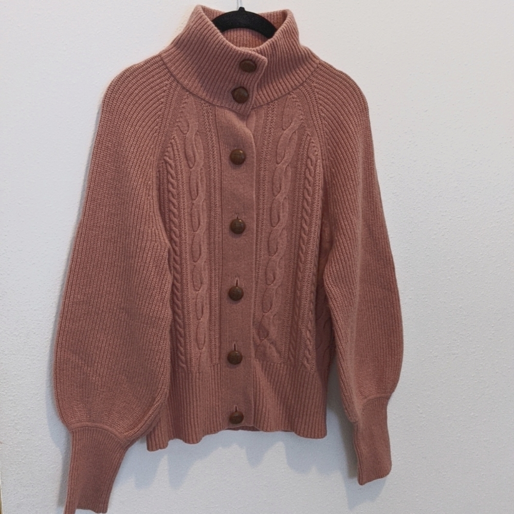 J. Crew Balloon Sleeve Cable Knit Cardigan in Vintage Blush